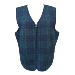 Requirements Wool Full Zip Vest Navy Blue/Green Plaid Sz. XL Preppy Classic Acad